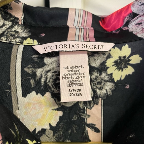 Victoria Secret Silky Sleep Shirt Black/Pink Striped with Pink Flowers Size Sm - Picture 3 of 6